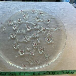 Glass Cherry Blossom Platter- Clear with Pink Accents